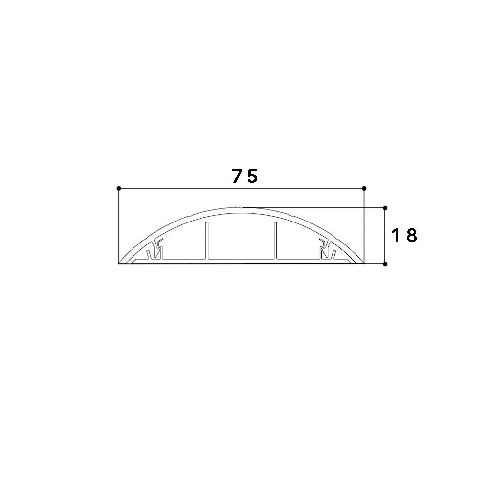 Technische Zeichnung eines Querschnitts mit den Maßen 75 mm Breite und 18 mm Höhe.