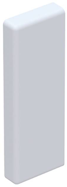 Ein schlichter, rechteckiger, vertikal stehender, hellblauer Block mit abgerundeten Ecken vor einem neutralen Hintergrund.