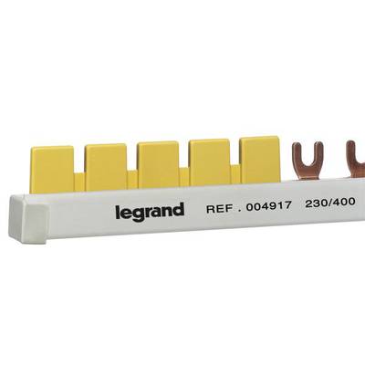 Ein gelber Phasenschiene mit der Aufschrift 'legrand REF. 004917 230/400', verwendet zur elektrischen Verteilung.