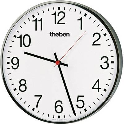 Analoge Wanduhr mit weißem Zifferblatt und schwarzen Zahlen zeigt 10:10 Uhr. Minutenzeiger ist senkrecht, Stundenzeiger leicht geneigt.