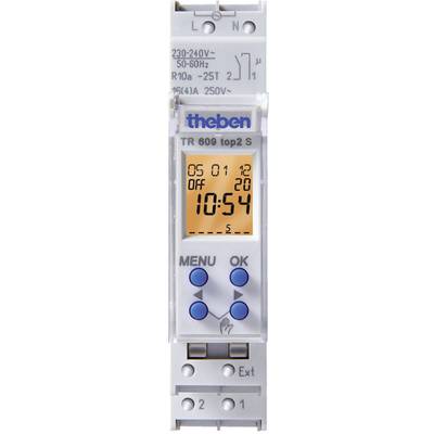 Elektronische Zeitschaltuhr mit Display; zeigt '10:54' an. Tasten für Menü und OK sichtbar. Geeignet für 230-240V, 50-60Hz.