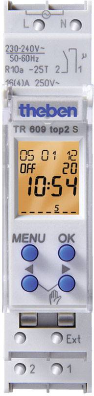 Zeitschaltuhrgerät mit digitalen Bedienelementen und Display. Anzeige zeigt Uhrzeit 10:54. Menütasten und OK-Taste vorhanden.