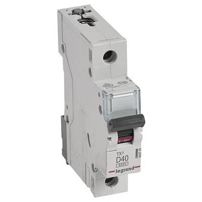 Ein elektrischer Leistungsschalter mit Hebel, Modellnummer 'TX3 D40' von Legrand, für die Absicherung von Stromkreisen.