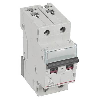 Ein zweipoliger Leitungsschutzschalter mit einem Nennstrom von D2, der elektrische Überlastungen und Kurzschlüsse verhindert.