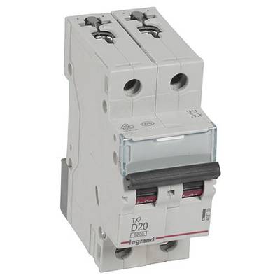 Ein zweipoliger Leistungsschalter mit der Aufschrift 'D20', geeignet für den Schutz von elektrischen Anlagen vor Überlast und Kurzschluss.