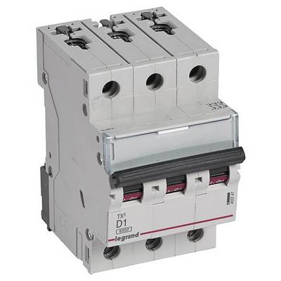 Ein dreipoliger Leistungsschutzschalter, weißgrau mit drei Schaltern 'TX3 D10'. Verwendet zur Absicherung elektrischer Stromkreise.
