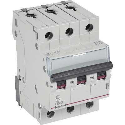 Ein dreipoliger Leistungsschalter von Legrand, Modell TX3 D2, zur Absicherung elektrischer Stromkreise.
