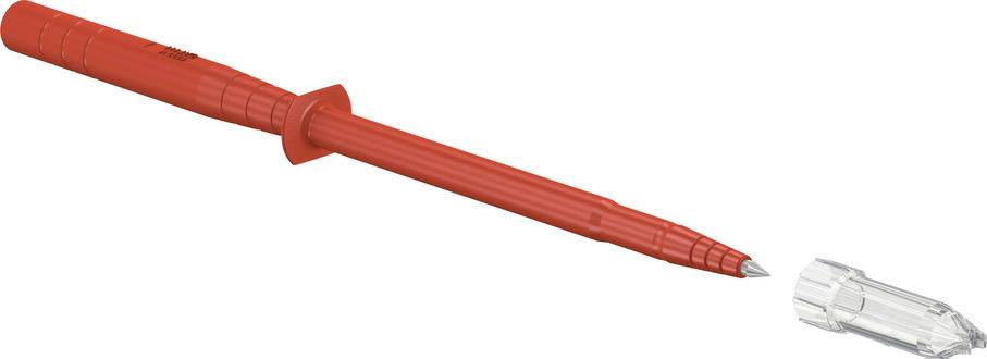 'Rotstift mit abnehmbarer Kappe'; Kappe liegt rechts neben dem Stift.