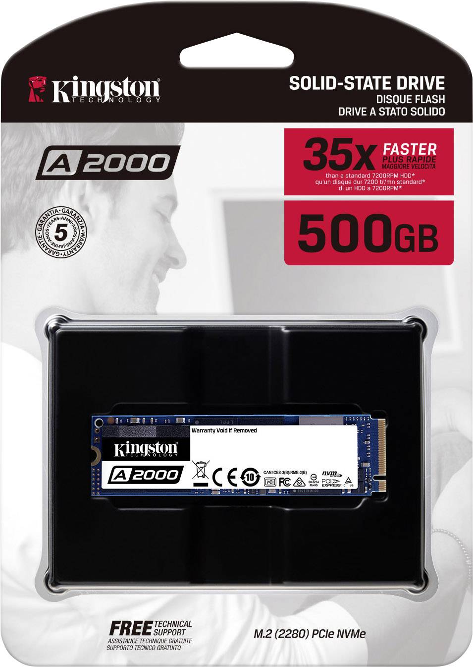 Kingston A2000 500 GB Interne M.2 PCIe NVMe SSD 2280 M.2 NVMe PCIe 3.0 x4 Retail SA2000M8/500G-2