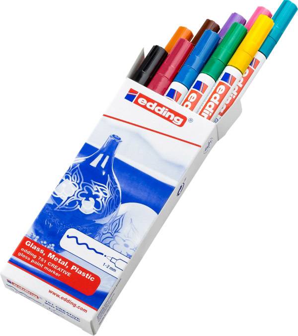 Edding 751 creative marker set basic 4-751-9-999 Lackmarker Schwarz, Rot, Blau, Grün, Gelb, Orange, Braun, Violett, Rosa, Hellblau 1 mm, 2 mm