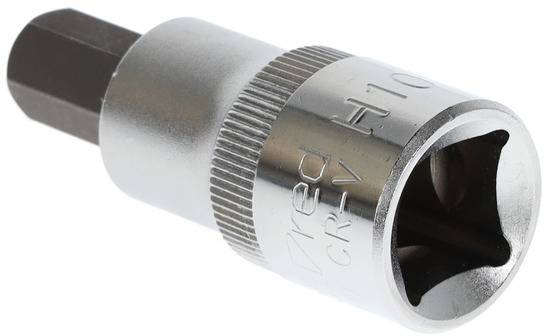 'Metallischer Sechskant-Bitaufsatz H10', geeignet für Schraubarbeiten, meist in handwerklichen oder technischen Anwendungen verwendet.