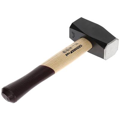 Ein Hammer mit einem hölzernen Griff und einem schwarzen Metallkopf liegt auf einer Fläche.