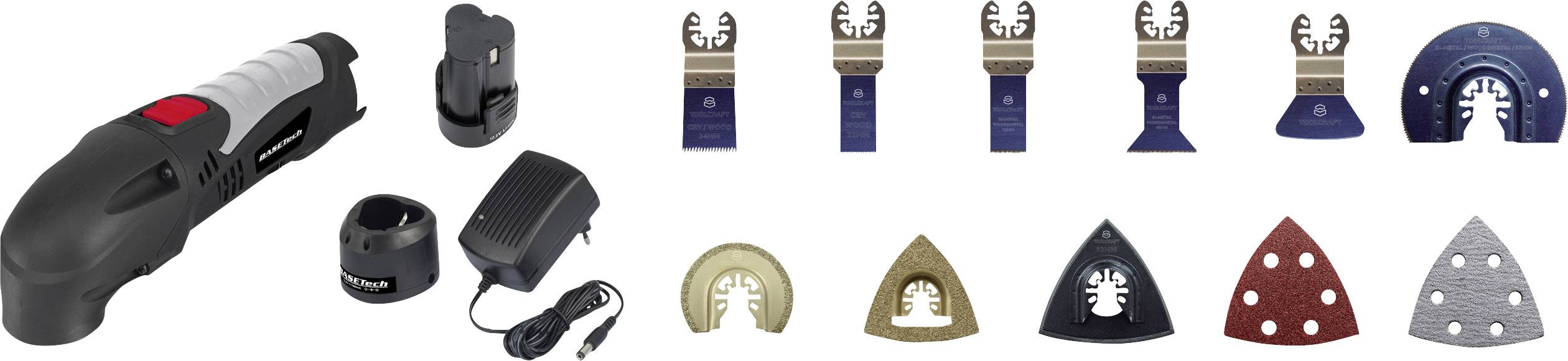 Basetech 1664134+1493004+1761445 Akku-Multifunktionswerkzeug inkl. Akku, inkl. Ladegerät 3teilig 10.8 V 1.5 Ah Anzahl mi...