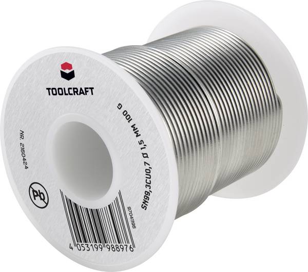 TOOLCRAFT Lötzinn, bleifrei Spule Sn99,3Cu0,7 ROL1 100 g 1.5 mm