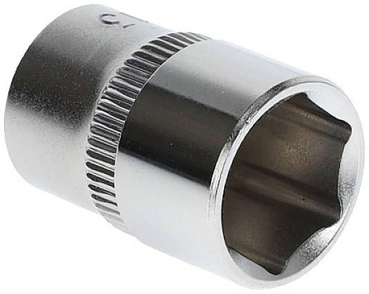 Metallschraubenschlüsselaufsatz mit sechsseitiger Öffnung und geriffeltem Griff.