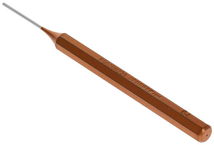 Langer, dünner orangefarbener Werkzeuggriff mit metallischer Spitze, möglicherweise ein Spezialwerkzeug oder Stift.