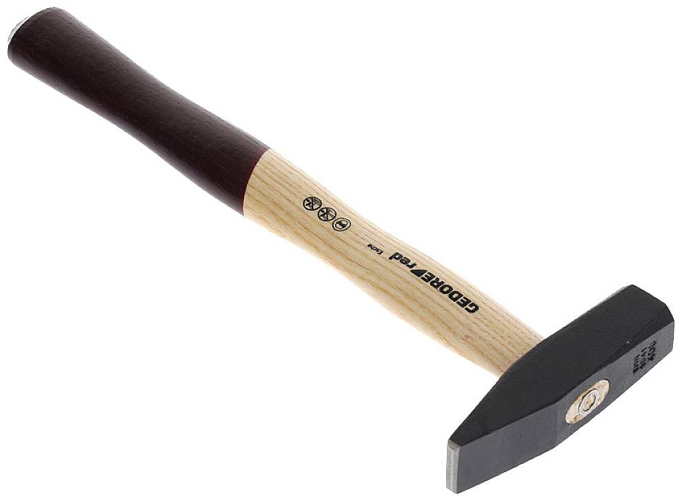 Holzgriffhammer mit flachem Kopf und abgerundeter Spitze, geeignet für handwerkliche Arbeiten.
