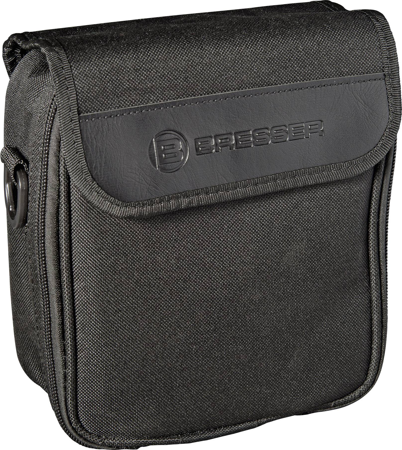 Schwarze Tasche mit Logo 'Bresser' auf der Klappe. Quadratische Form, aus robustem Material, geeignet für elektronische Geräte oder Zubehör.