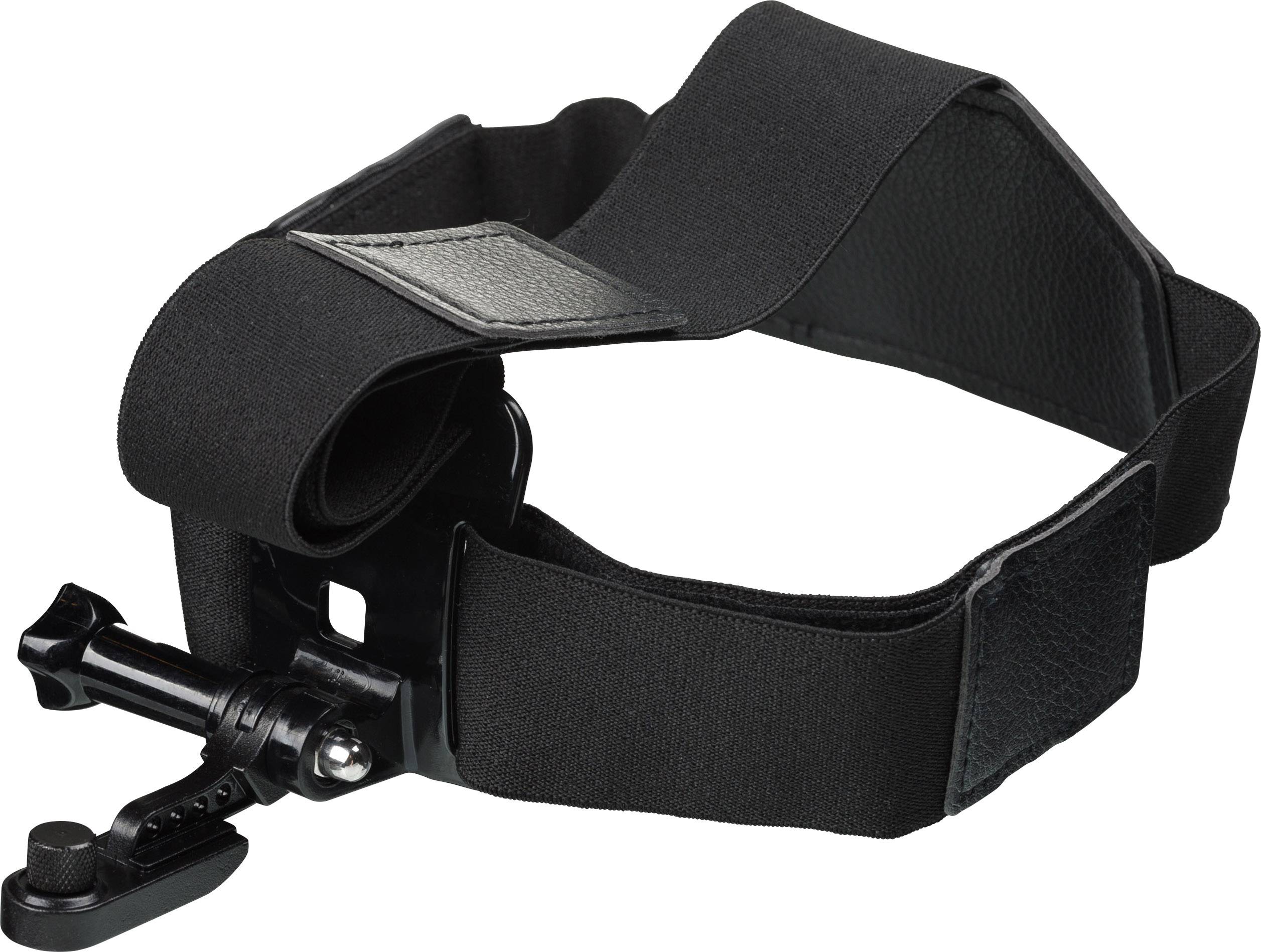 Ein schwarzes, elastisches Gurtsystem mit einem Clipmechanismus, möglicherweise zur Befestigung von Zubehör wie Kameras oder Smartphones.