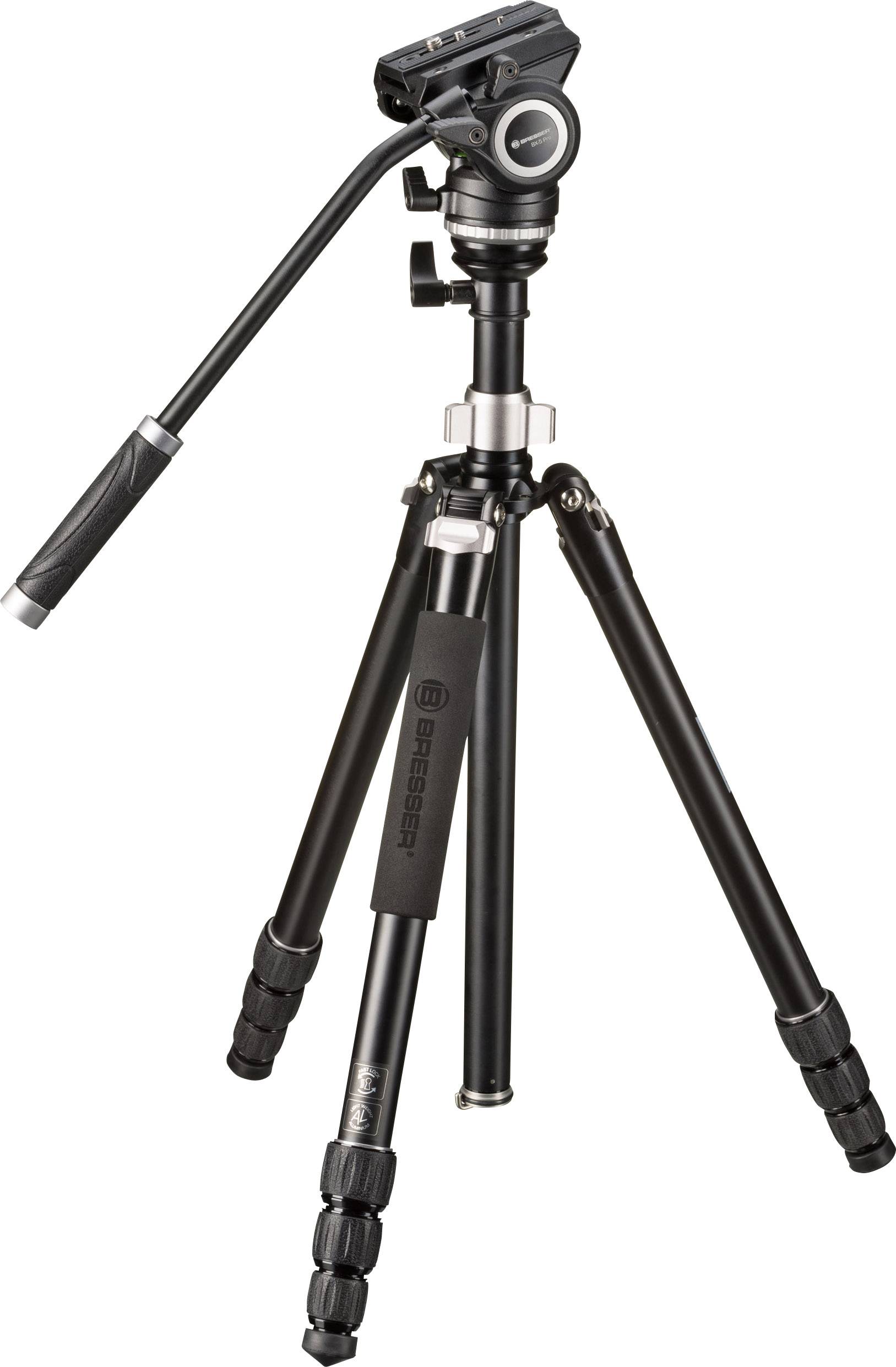 Ein schwarzes Kamerastativ mit verstellbaren Beinen und einem Schwenkkopf. Ideal für stabile Foto- und Videoaufnahmen.