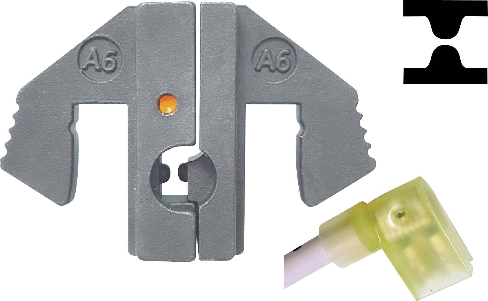 Kabelschema für Steckverbinder: Gezeigt wird ein geöffnetes graues Gehäuse mit 'A6'-Markierung und kleinem orangefarbenem Punkt.