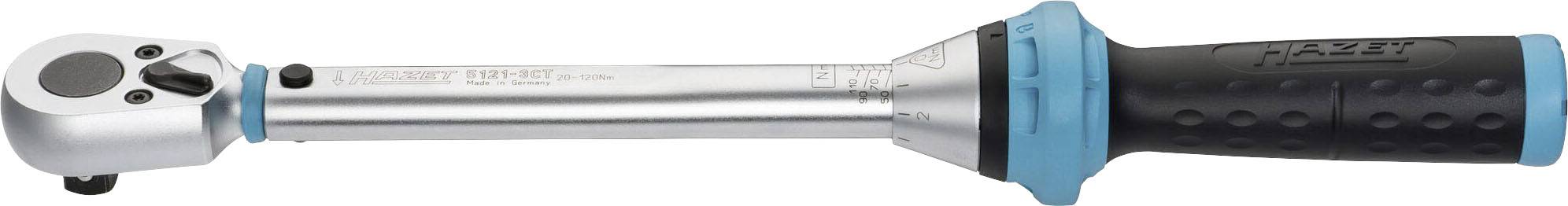 Drehmomentschlüssel mit schwarzem, blau umrandetem Griff und metallischem Kopf, geeignet zum präzisen Anziehen von Schrauben und Muttern.