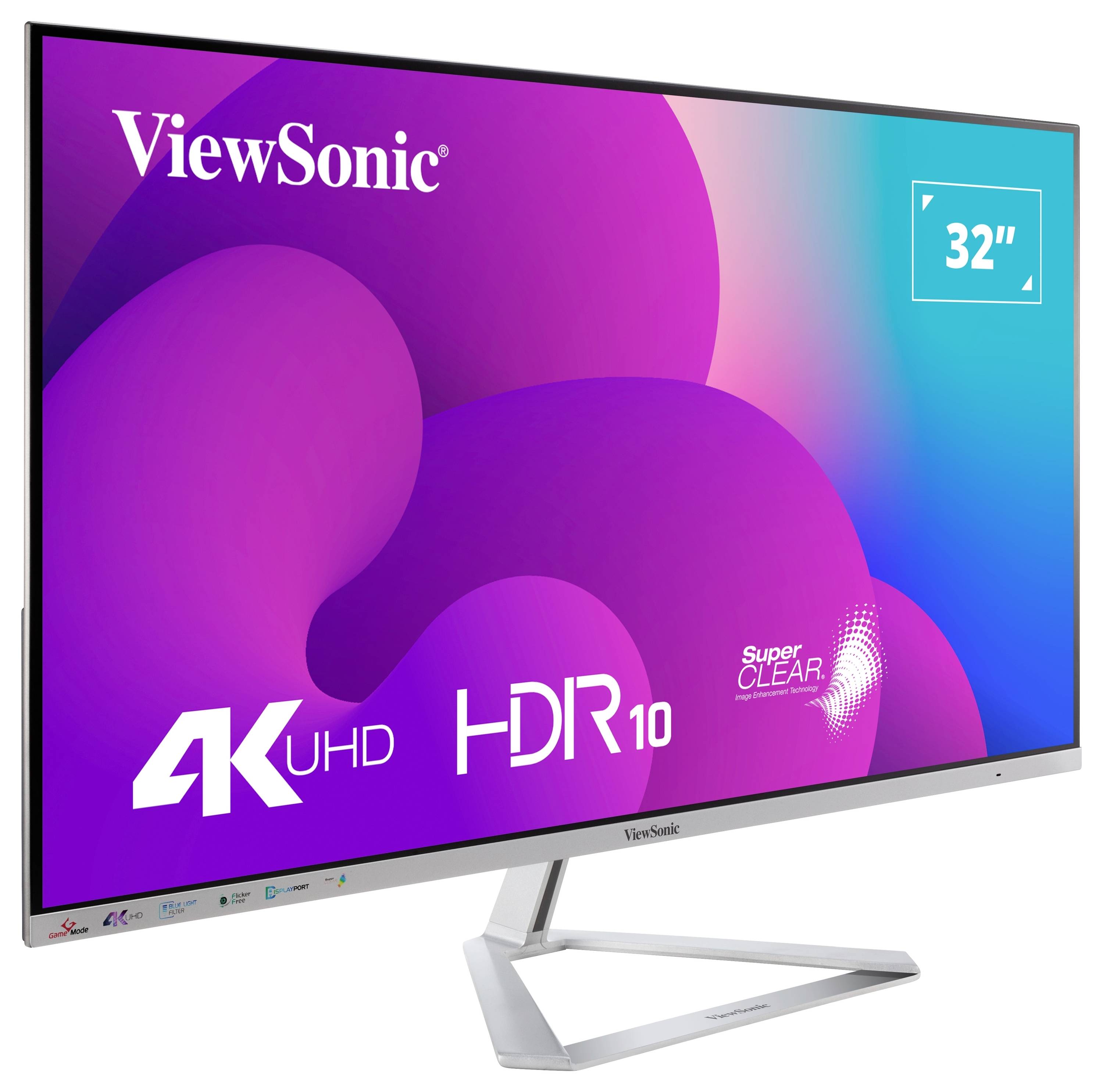 Ein ViewSonic-Monitor mit 32 Zoll Bildschirmdiagonale, 4K UHD-Auflösung, HDR10 und SuperClear-Technologie.