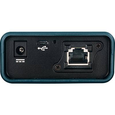 'Rückseite eines elektronischen Geräts mit Stromanschluss, USB-C-Anschluss und Ethernet-Port.'