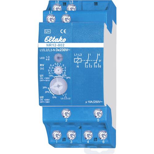 Netzüberwachungsrelais NR12-002-3X230V Eltako Betriebsspannung: 230 V 2 Wechsler (L x B x H) 58 x 36 x 58 mm 1 St.