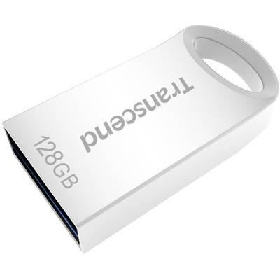 Ein weißer USB-Stick mit der Aufschrift 'Transcend' und einer Kapazität von 128GB.