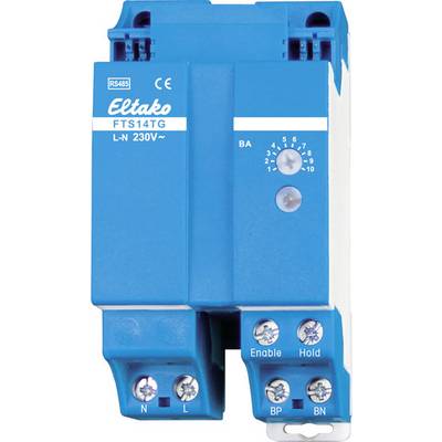 Ein blauer Eltako FTS14TG Transformator, geeignet für L-N 230V, mit einem Drehschalter für Einstellungen von 1 bis 10.