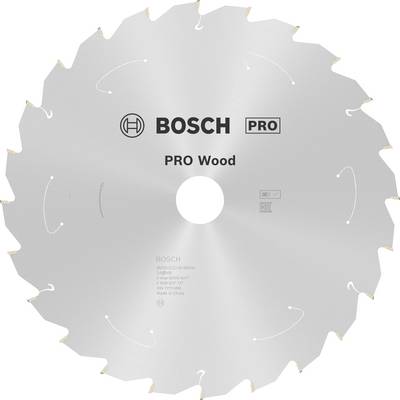 Bild einer runden Sägeblatt, beschriftet mit 'BOSCH PRO Wood', geeignet für Holzarbeiten.