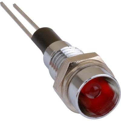 Metallgehäuse-LED mit roter Lichtkuppel und zwei Drahtanschlüssen, geeignet für Panelmontage in elektronischen Geräten.