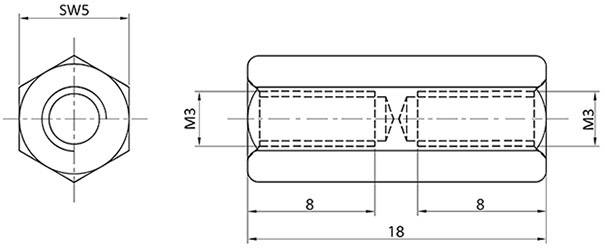 econ connect D3X18I5MH Spacer M3 Brass Ni-plated 1pc