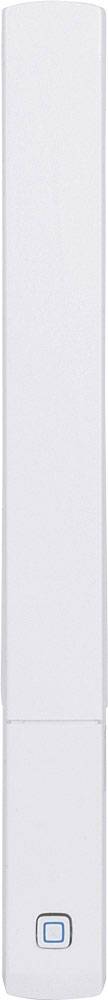 Ein weißer, länglicher WLAN-Antennenverstärker mit einem blauen Knopf unten, vertikal ausgerichtet.