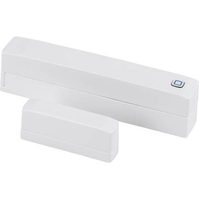 Ein weißer magnetischer Tür- oder Fenstersensor mit rechteckiger Form, ideal für Sicherheits- und Alarmsysteme in Innenräumen.