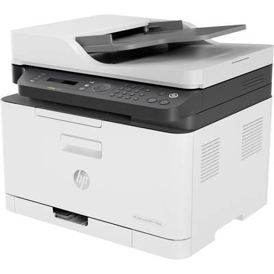 Ein weißer Multifunktionsdrucker mit Bedienfeld und Papiereinzug. Markenlogo sichtbar. Eignet sich für drucken, scannen und kopieren.