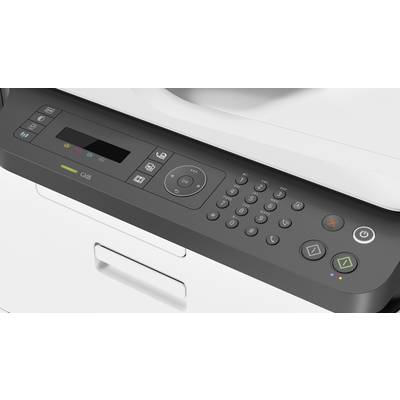 Multifunktionsdrucker-Bedienfeld mit Display, Zifferntasten und Funktionstasten für Kopieren, Scannen und Drucken.