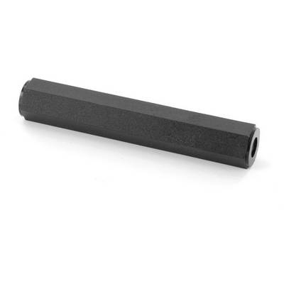 Ein langer, sechseckiger Metallstab mit einer schwarzen Beschichtung liegt flach auf einer weißen Oberfläche.
