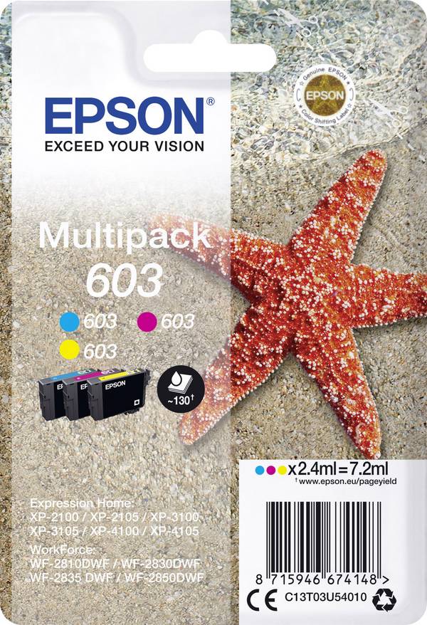 Epson Druckerpatrone T03U54, 603 Original Kombi-Pack Cyan, Magenta, Gelb C13T03U54010
