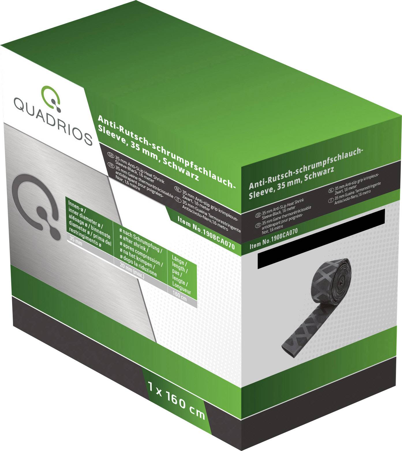 Box mit Schrumpfschlauch, Anti-Rutsch, 35 mm, schwarz, 1 Stück, 160 cm. Produktname: Quadrios.