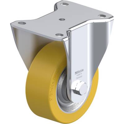 Metallrolle mit gelbem Rad, befestigt an einer quadratischen Halterung. Used for moving heavy objects.