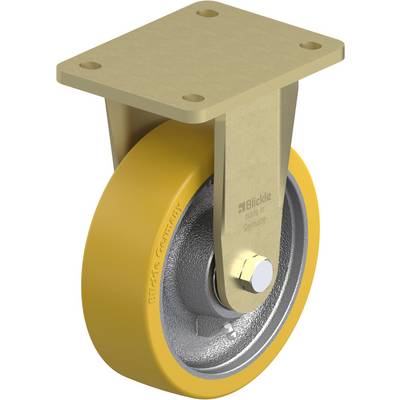 Ein einzelnes gelbes Rad mit Metallhalterung zur Befestigung an einem Objekt. Es wird für die Mobilität schwerer Gegenstände verwendet.