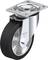 Eine silberne Swivel-Lenkrolle mit schwarzem Rad, geeignet für industrielle Anwendungen. Aufschrift 'Blickle, made in Germany'.