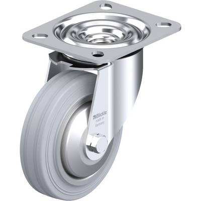 Schwenkrolle aus Metall mit grauem Rad, geeignet für Möbel oder Transportgeräte. Herstellermarke 'Blickle' auf der Befestigungsplatte.