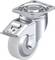 Ein drehbares Lenkrollenrad aus Metall mit einer Halterung und einer grauen Gummibereifung, geeignet für Möbel oder Geräte.