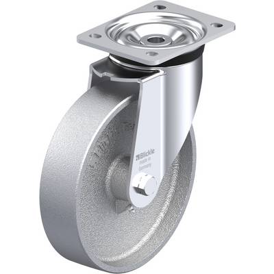 Lenkrolle aus Metall mit quadratischer Montageplatte und Beschriftung 'Blickle'. Ideal für industrielle Anwendungen.