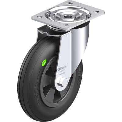 Metall-Schwenkrolle mit grauem Rad, geeignet für Möbel und Transportgeräte, Aufschrift 'Blickle made in Germany' erkennbar.