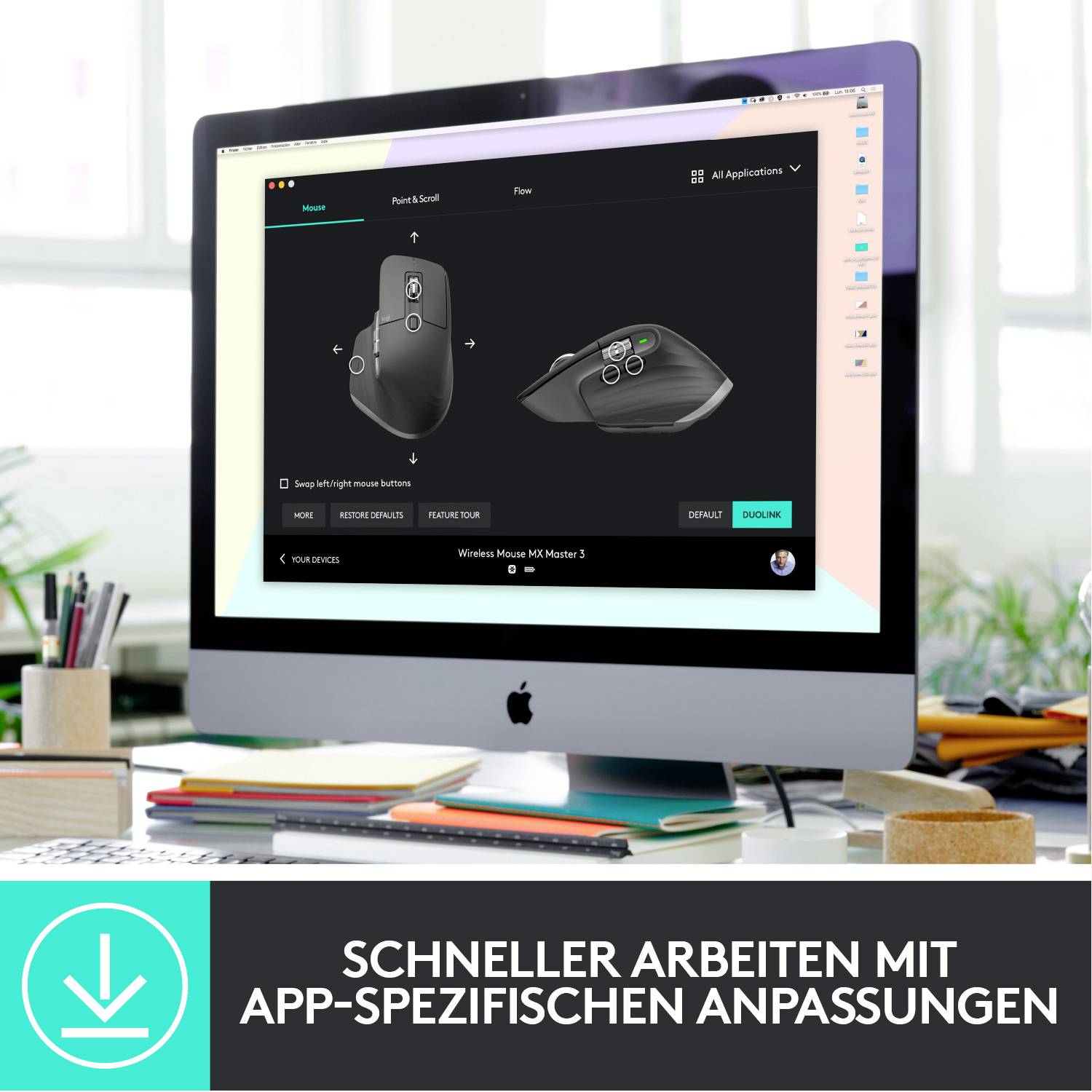 Logitech MX Master 3 Advanced Ergonomische Maus Bluetooth®, Funk Laser Graphit 7 Tasten 4000 dpi Wiederaufladbar, Intell-13