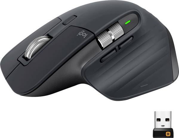 Logitech MX Master 3 Advanced  Ergonomische Maus Bluetooth®, Funk   Laser Graphit 7 Tasten 4000 dpi Wiederaufladbar, Intelligentes Scrollrad, Daumenrad, Easy Switch 3 Geräte, Darkfield Laser Tracking, Gestenfunktion